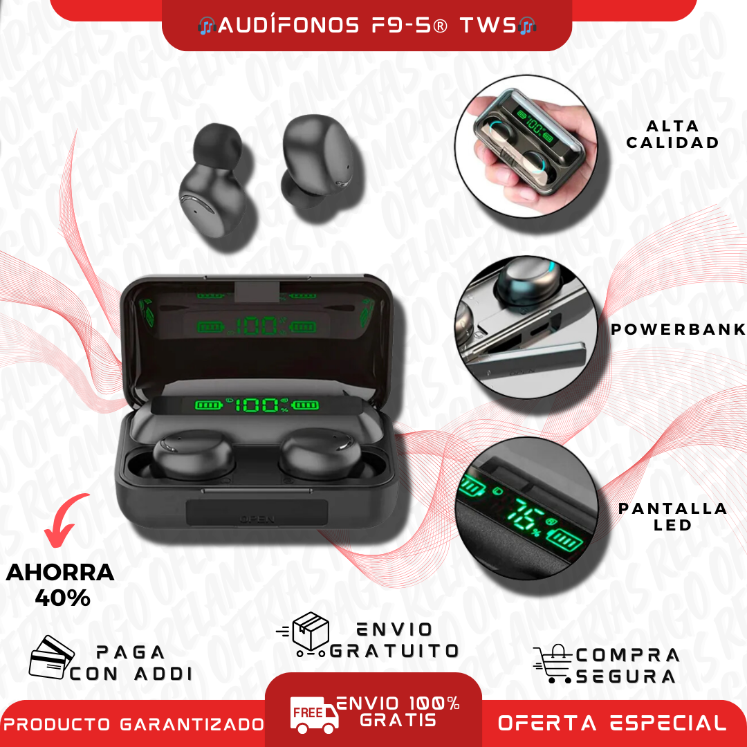 🎧Audífonos F9-5® tws con power bank🎧